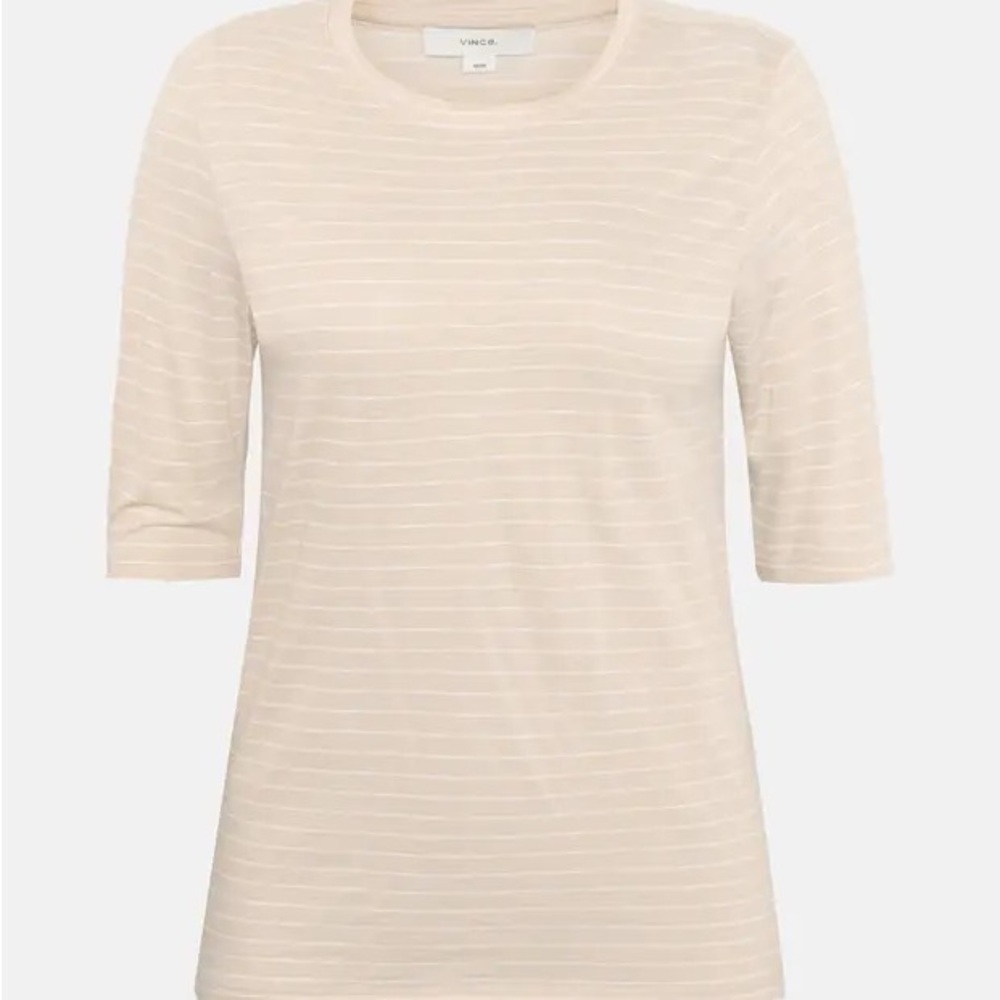 Vince Beige Striped Crewneck Elbow-Sleeve Tee
SIZE XS NEW WITH TAGS